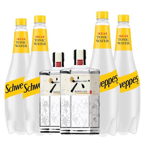 Case of 6 with Roku Japanese Premium Craft Gin 70 cl and Schweppes Tonic Packed Together